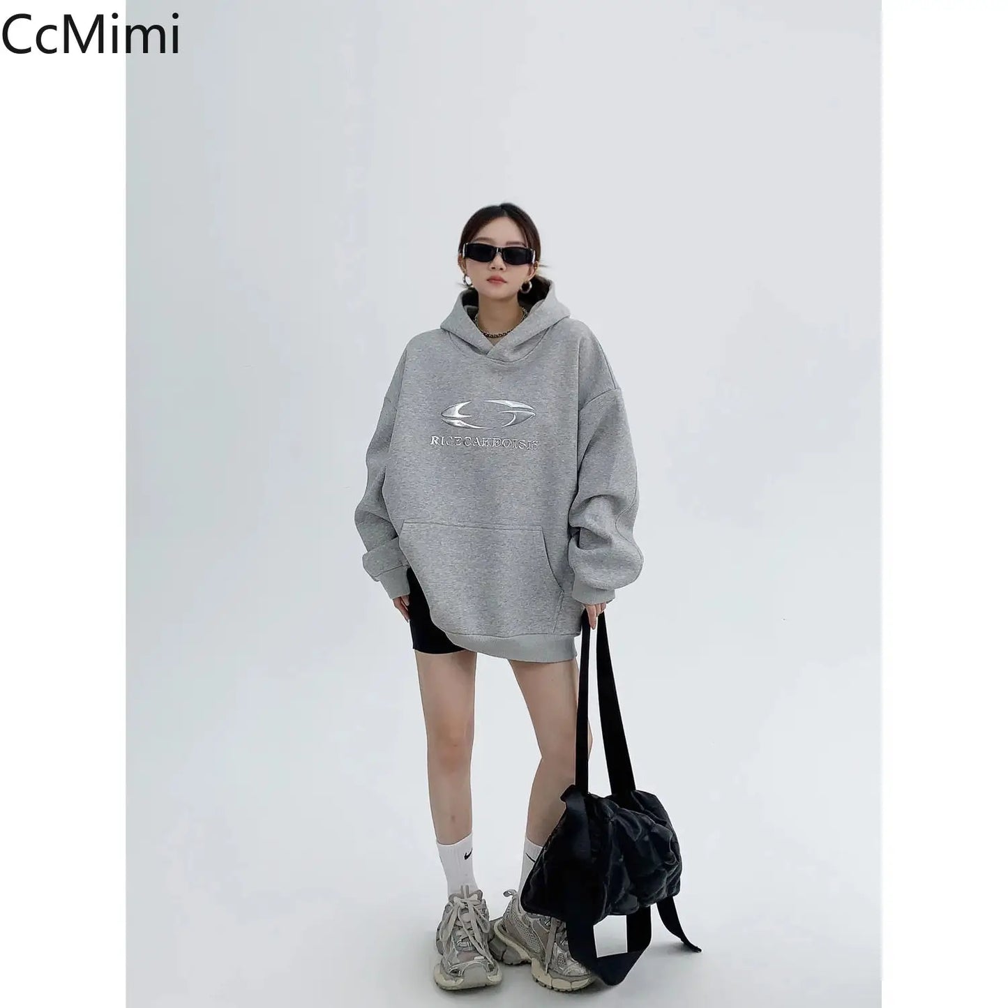 American retro silver fox velvet loop hoodie for women's autumn and winter new casual y2k Harajuku personality hoodie tops