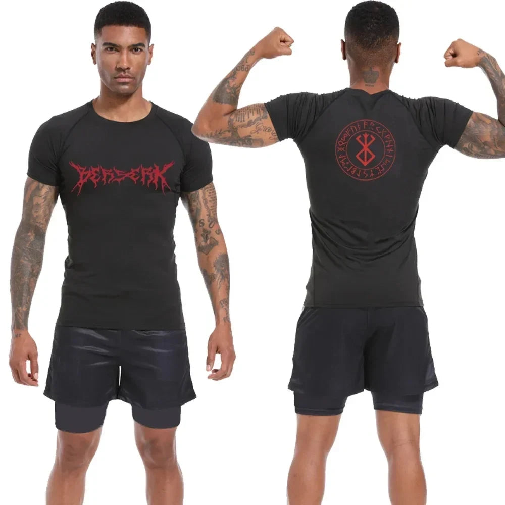 Men's Compression Shirt Anime Print Gym Sport Quick Dry Gym T-Shirts Fitness Athletic Undershirts Elasticity Tops Tee Summer Male