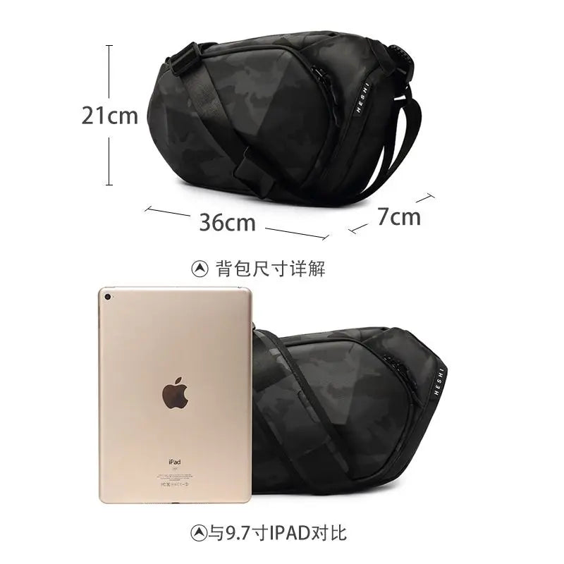 Waterproof Men's Shoulder Bag Crossbody Bag Anti-Theft Short Travel Messenger Sling Pack with USB Port for 9.7 Inch Ipad