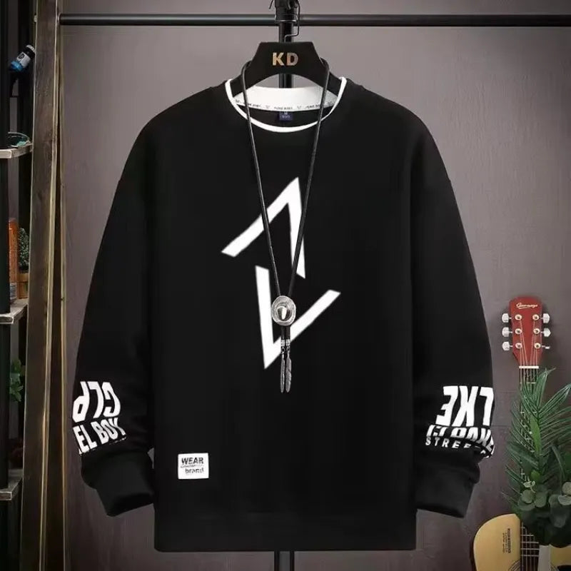 Autumn Men's Sweatshirt Adolescent Alphabet Printed Long Sleeve T-shirt Fashion Men's Clothing Black O Neck Harajuku Top 2023