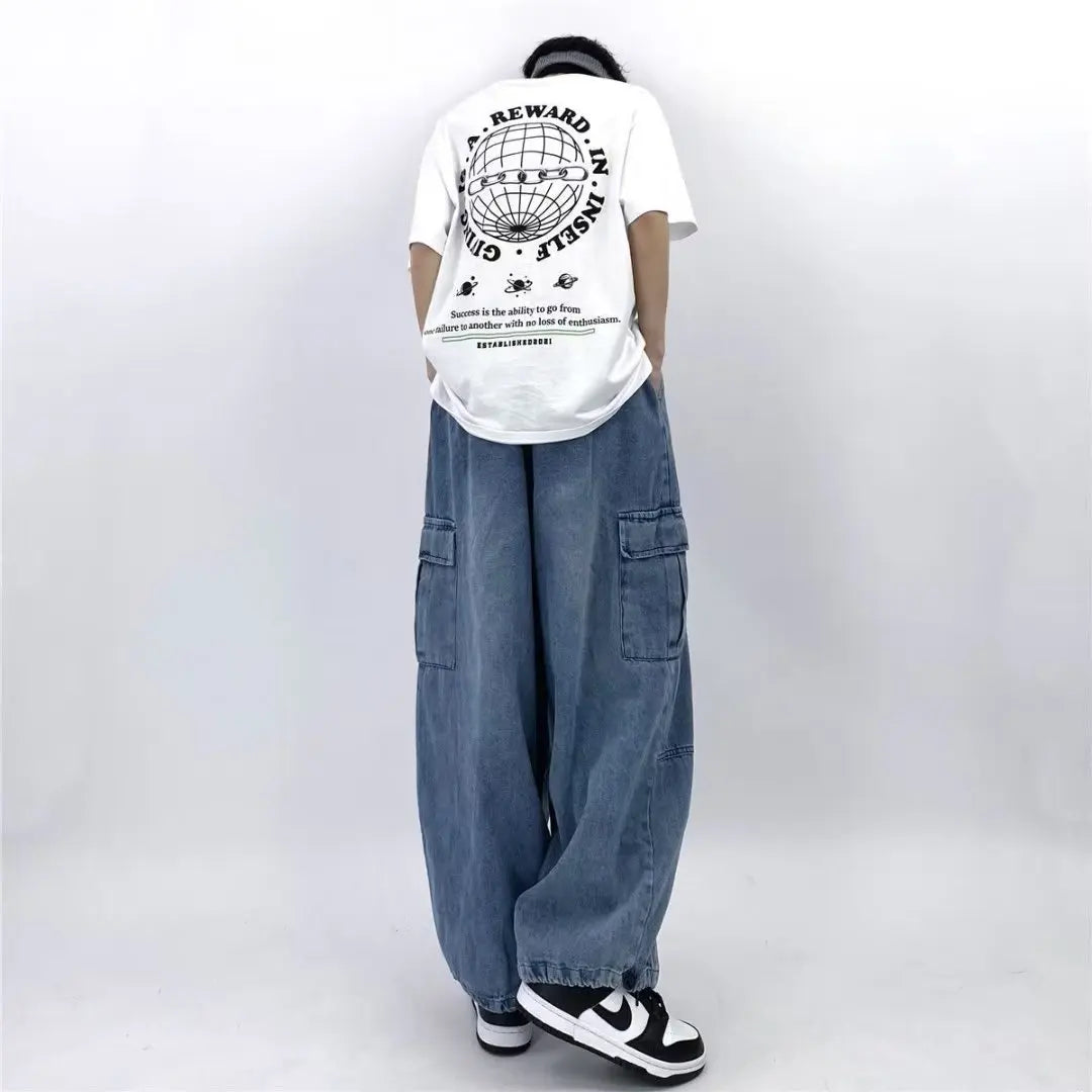 Vintage Y2K Fashion Streetwear Baggy Cargo Jeans for Men High Waisted Straight Wide Leg Pants Male Loose Denim Trousers 2023 New