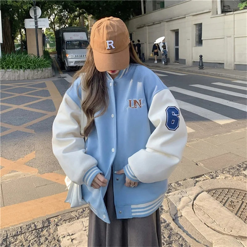 Y2k Varsity Bomber Jacket Women Red Brown Korean Fashion 2022 Winter Coat Vintage Baseball Jackets Hip Hop Streetwear Outerwear