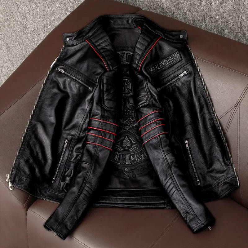 Jacket Genuine Men Vintage Natural Top Layer Cowhide Coat Autumn Mens Motorcycle Leather Chaquetas Hombre