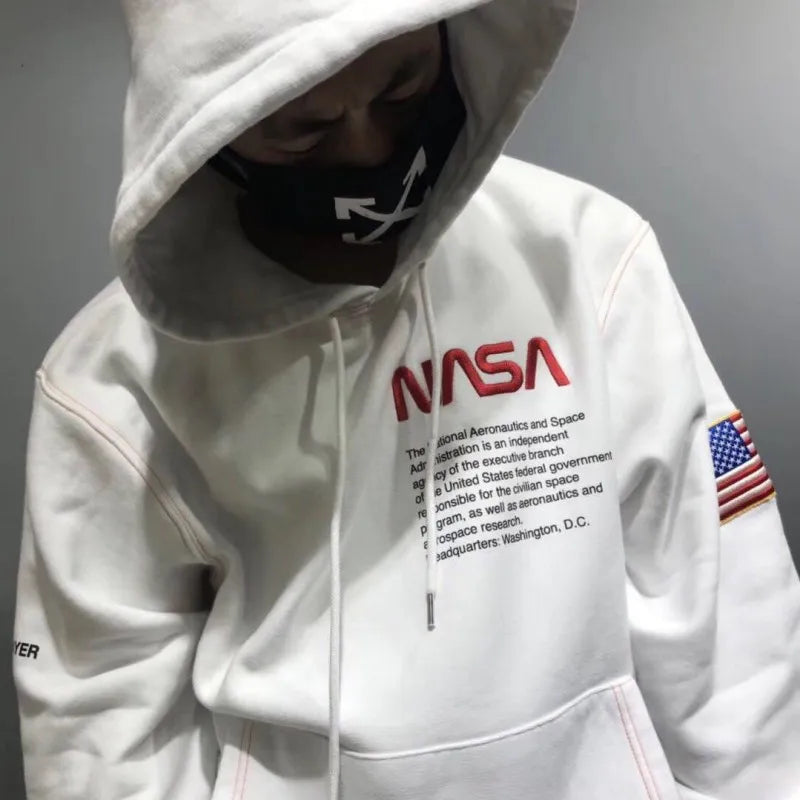 Fashion NASAs Hip Hop Embroidered Space Planet Print Sweatshirt For Men Women Oversize 100% Cotton Streetwear Pullover Hoodies