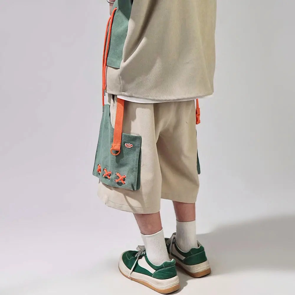 Hip Hop Cargo Shorts Men Basketball Men's Oversize Couples Japanese Steetwear Summer Multiple Pockets Patchwork Clothing