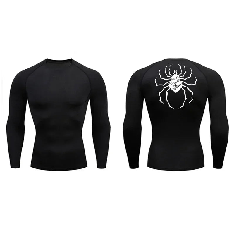 Men's Rashguard Spider Print Compression T-Shirts for Men Gym Fitness Undershirts Quick Dry Athletic Shirt Tops Sportswear Male