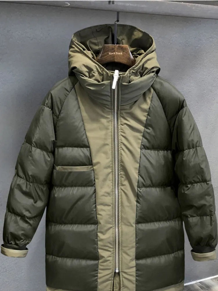 Military Green Cargo Down Jacket Medium Long Winter Thickened Thermal Coat Outdoor Warm Ski Parkas Camp Trekking Storm Suit