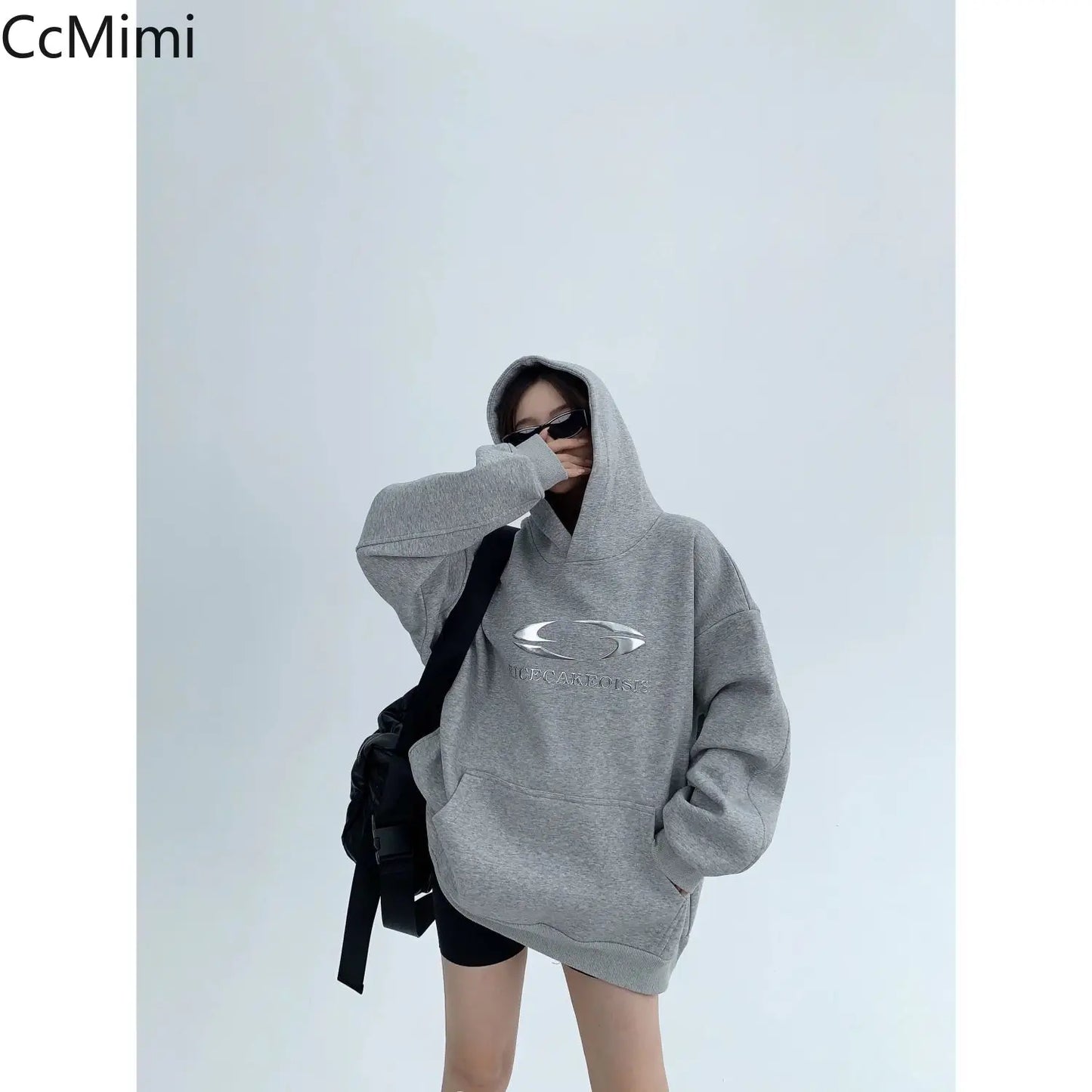 American retro silver fox velvet loop hoodie for women's autumn and winter new casual y2k Harajuku personality hoodie tops