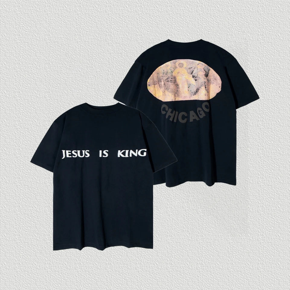 CPFM Kanye West 2023 Spring Summer Women Men T shirts Jesus Is King Foaming Printing Oversized Hip Hop Casual Short Sleeve