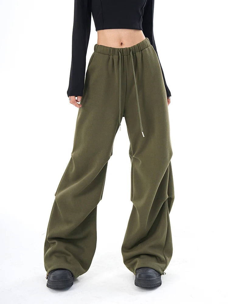 Women Green Cargo Pants Baggy Vintage Y2k Harajuku Oversize Pants Fashion High Waist Wide Leg Trousers 90s 2000s Trashy Clothes