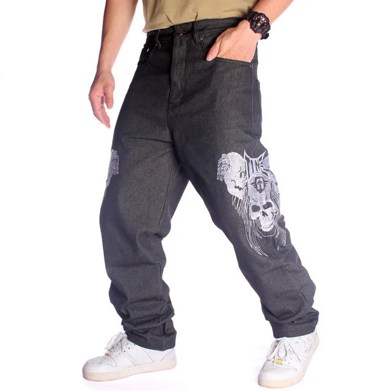 American Retro Black Embroidered Jeans Male Y2K Street Baggy Fashion Gothic Punk Style Loose Casual Joker Cowboy Mop Pants