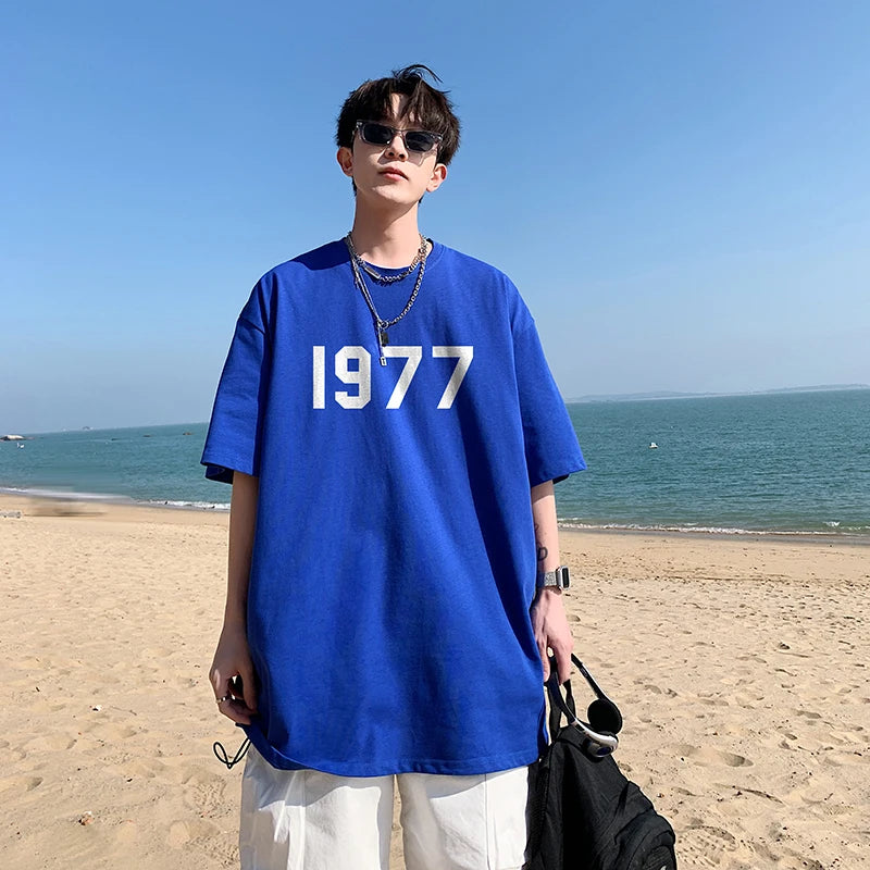 Summer Men T-shirt 1977 Printed O-neck Mens Short Sleeve 11Colors Fashion Simple Daily Tshirts Tops Male Casual Streetwear Tees