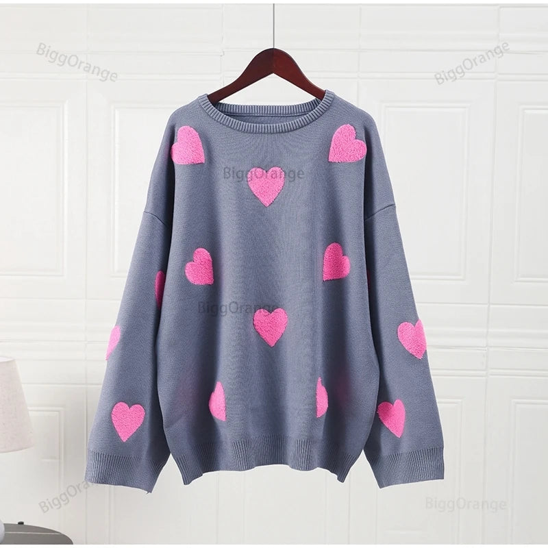 Love Embroidery Women's Knitting Sweaters Sweet Chic Long Sleeved Hoodie