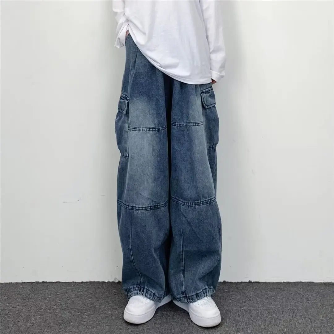 Vintage Y2K Fashion Streetwear Baggy Cargo Jeans for Men High Waisted Straight Wide Leg Pants Male Loose Denim Trousers 2023 New