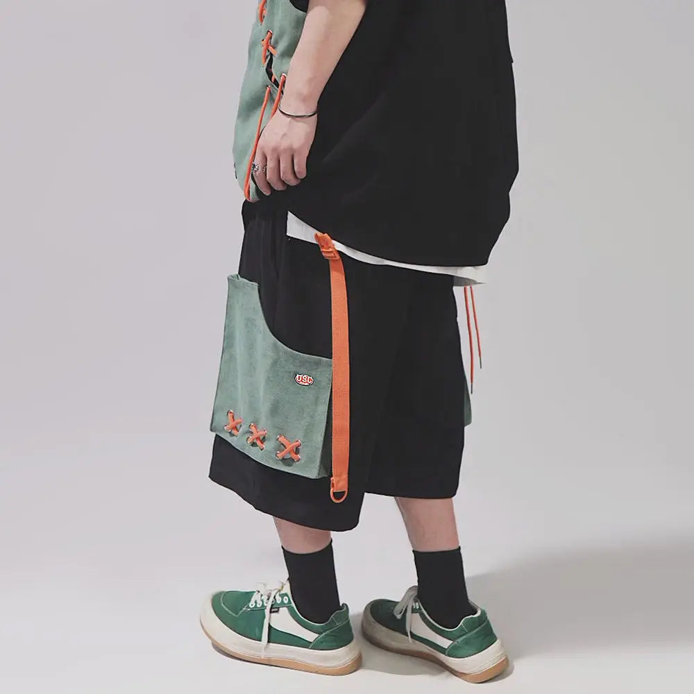 Hip Hop Cargo Shorts Men Basketball Men's Oversize Couples Japanese Steetwear Summer Multiple Pockets Patchwork Clothing