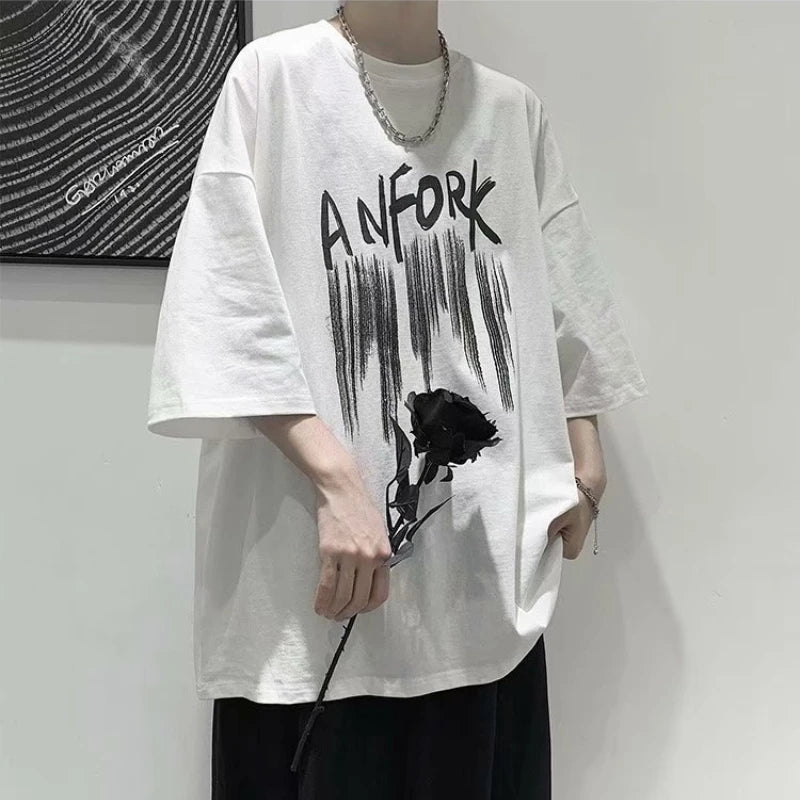 Oversized Mens Casual T-shirt Cotton Breathable Loose Tops Y2k Clothes Harajuku Short Sleeve Tees Graphic T-Shirts Recommend