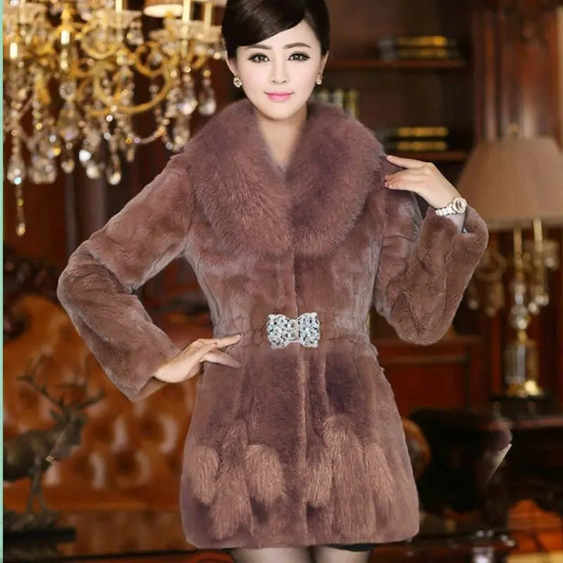 2022 New Winter Thick Plush Warm Clothes Big Size 4XL Overcoat Faux Fur Collar Fashion Ladies JacketFurry Female Coats Soft