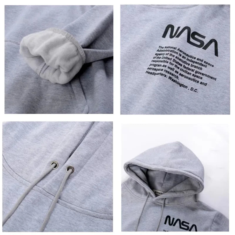 NASAs Hip-hop Hoodie Embroidered Space Planet Print Sweatshirt For Men And Women Oversize Fleece 100%Cotton Street Style Sweater