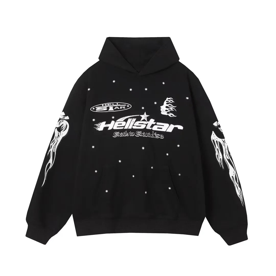 New Hellstar Winter Couple Style Hoodie Retro American Printed Patterns Leisure Hoodie Thickened Version