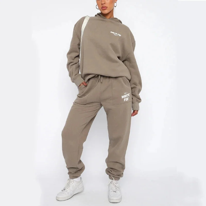 Letter Print Sports Hoodies Sets Long Sleeve Hooded Sweatshirts Drawstring Long Jogger Pant Two Piece Set Casual Suits For Women