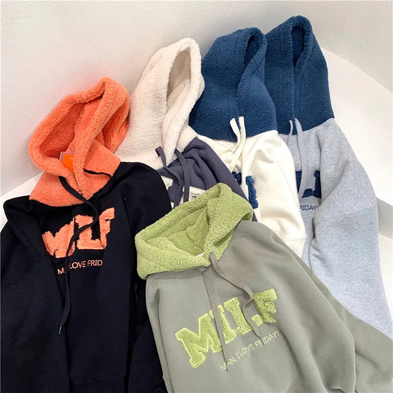 Fashion Patchwork Sweatshirt Women Autumn Winter Casual Loose Thick Letter Long Sleeve Hoodies Female Streetwear