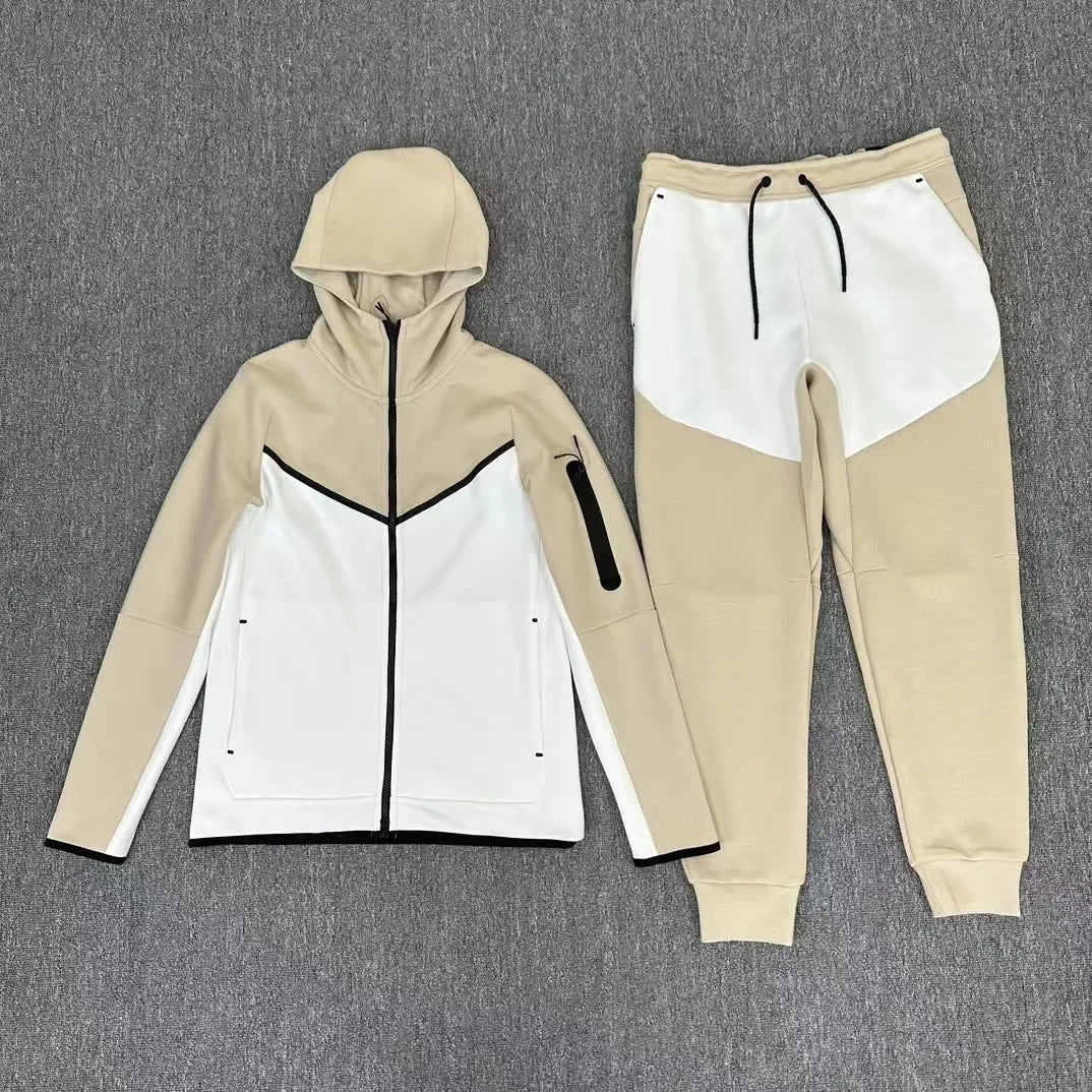 2023 Spring and autumn new men's hooded jacket splicing suit leisure sports jogging two-piece set