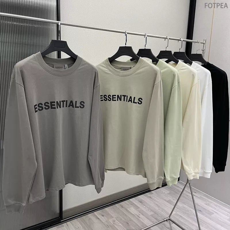 New Oversized ESSENTIALS Long Sleeve T-Shirts High Street Hip Hop Tees Top Loose Men's and Women's cotton Long Sleeve T-shirt