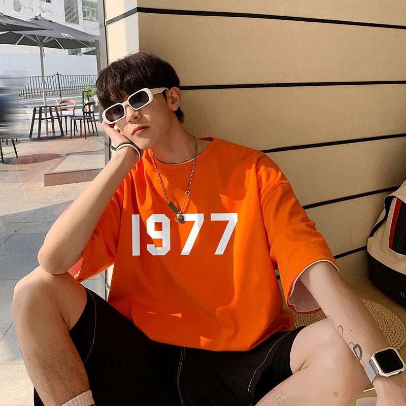 Summer Men T-shirt 1977 Printed O-neck Mens Short Sleeve 11Colors Fashion Simple Daily Tshirts Tops Male Casual Streetwear Tees