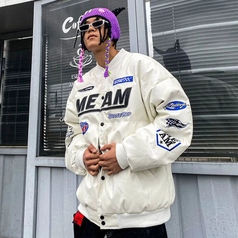 American Racing Jacket Thickened Padded Men Winter 2022 Streetwear Baseball Uniform Silk Wool Jacket Trend Winter Jacket Men