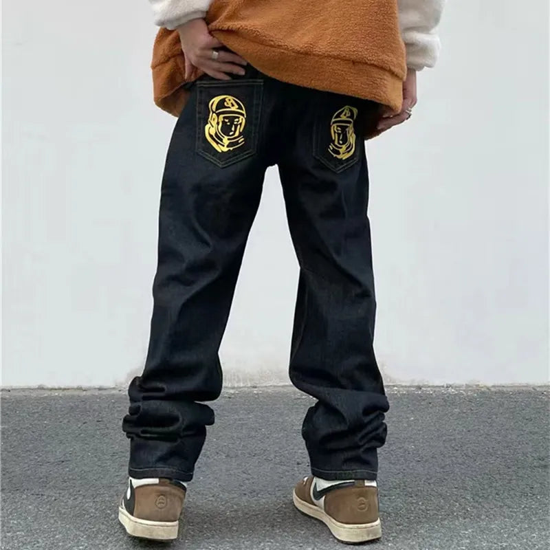 2023 New Fashion Ropa Dog Print Baggy Men Hip Hop Jeans Pants Y2K Clothes Black Straight Luxury Denim Trousers Pantalon Homme