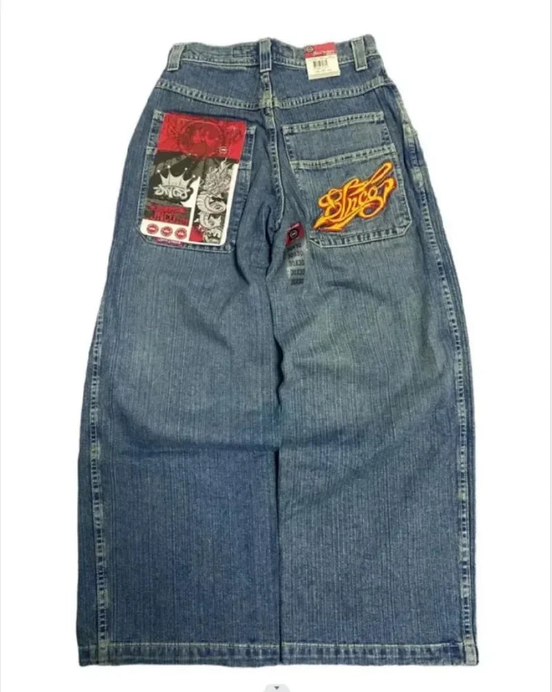 Y2K Hip Hop Streets Harajuku Embroidered JNCO Jeans High Quality High Waisted  Baggy Jeans Women’s Loose Wide Leg Jeans Pants