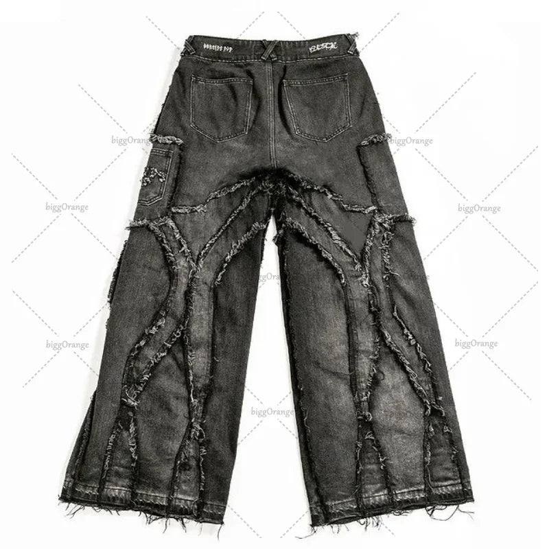 Y2k Old Washed Men's Hip Hop Oversized Jeans 2023 New Fashion Casual Punk Rock Loose Straight Wide Leg Pants Streetwear