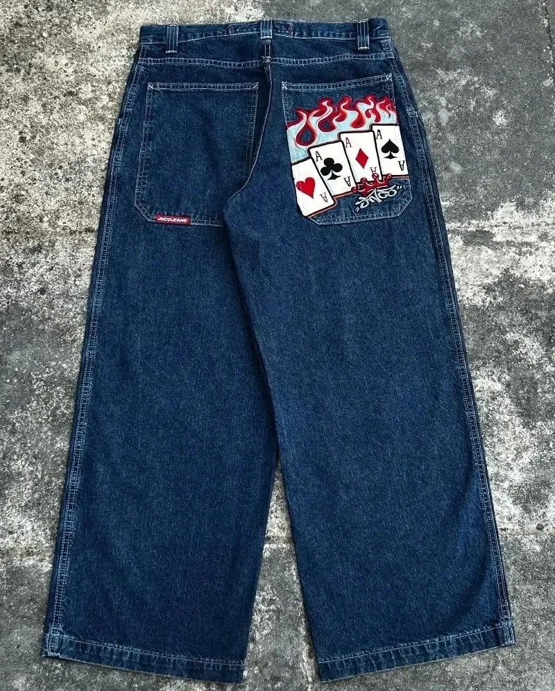 Y2K Hip Hop Streets Harajuku Embroidered JNCO Jeans High Quality High Waisted  Baggy Jeans Women’s Loose Wide Leg Jeans Pants