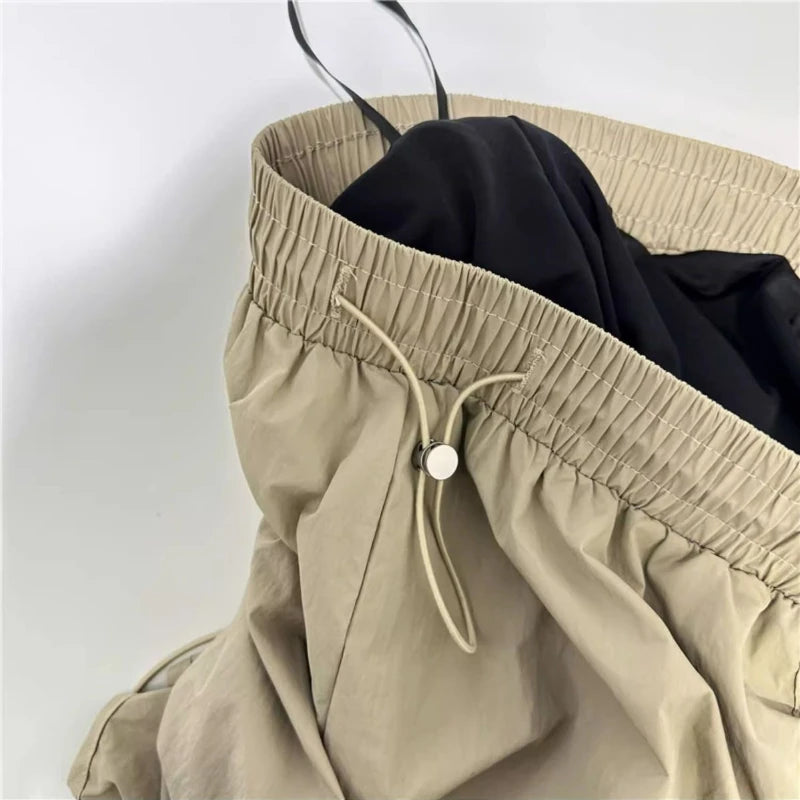 Summer Loose Shorts Women Casual Harajuku Quick Dry Korean Style Safari Solid Drawstring Hot Girls American Retro Vintage Bottom