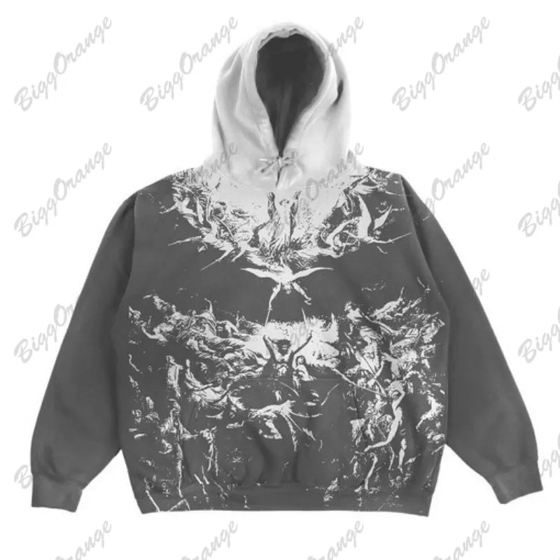 American retro ins style women autumn hoodie new style personalized 3D printing pattern loose pullover couple hooded sweatshirt