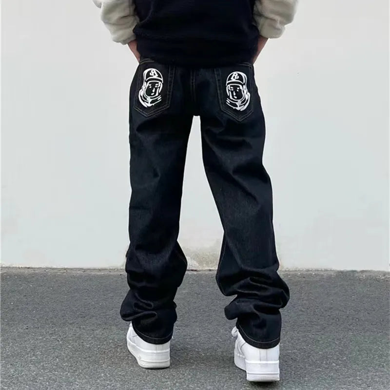 2023 New Fashion Ropa Dog Print Baggy Men Hip Hop Jeans Pants Y2K Clothes Black Straight Luxury Denim Trousers Pantalon Homme