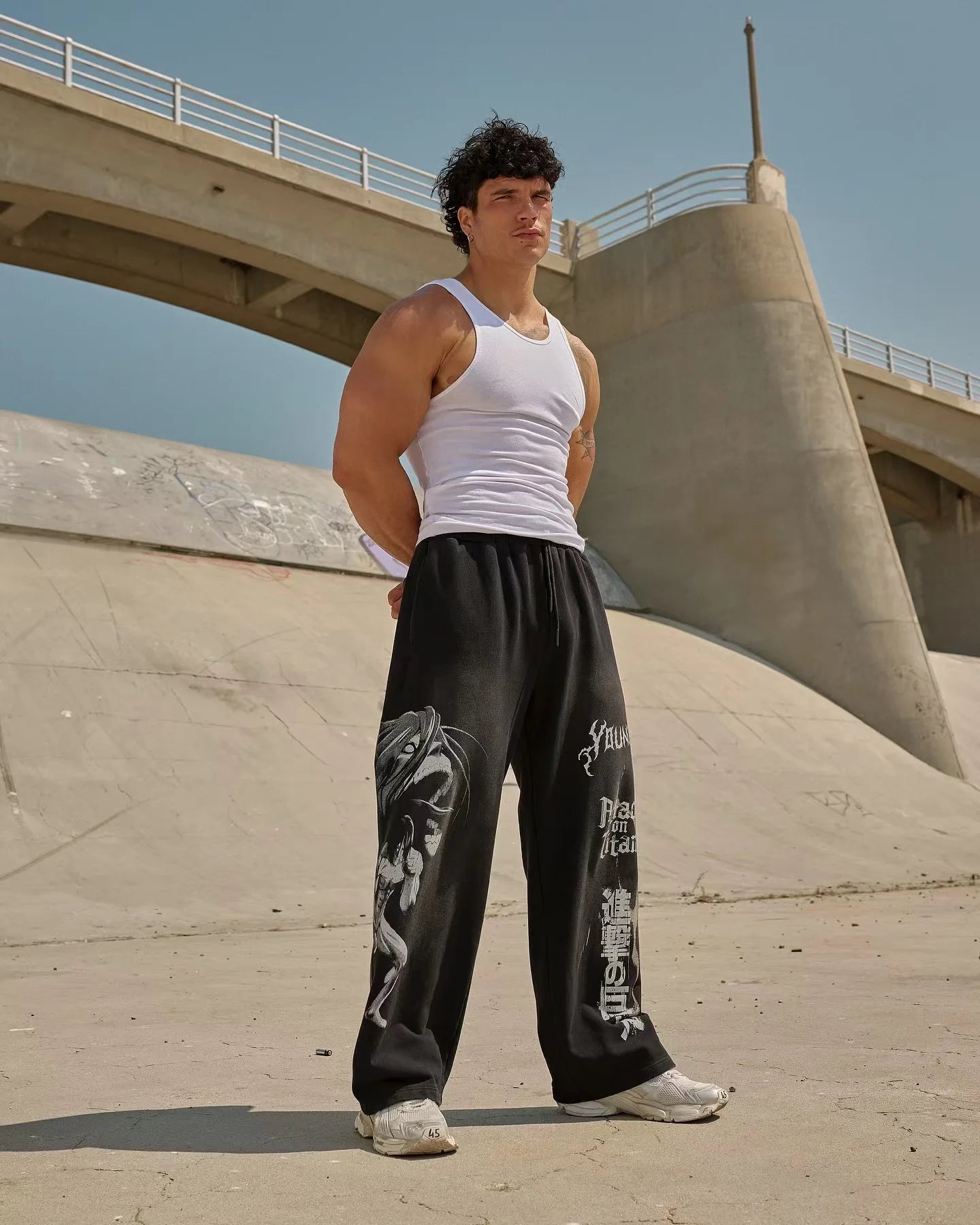 young  American sweatpants, stretch collaboration, anime, cool jogger, cotton terry, printed wide-leg casual pants cargo