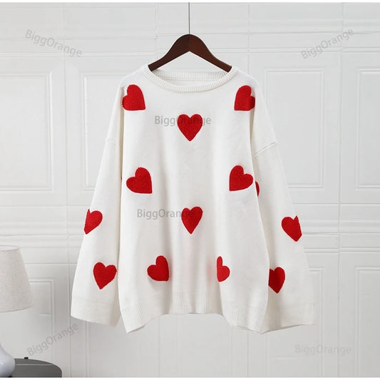 Love Embroidery Women's Knitting Sweaters Sweet Chic Long Sleeved Hoodie