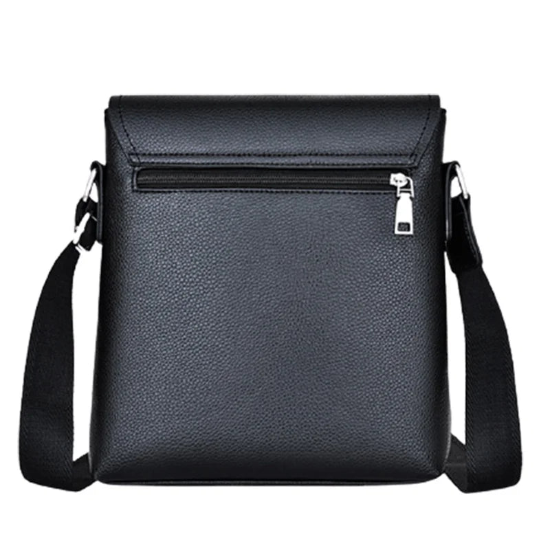 Business Men Black Shoulder Bags Crossbody PU Leather Handbag Capacity Retro Messenger Bag