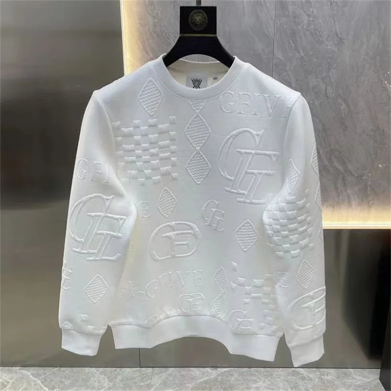 TShirt for Men O-Neck Tee Sweatshirt Autumn Winter Light Luxury Casual Jacquard Men's Fashion High-end Base Top T shirts