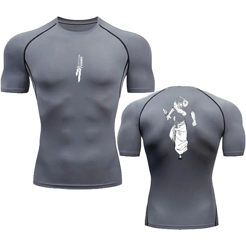 Anime Compression T-Shirt Men Print Breathable Football Fitness Tight Sportswear Althletic Quick Dry Rash Guard Gym Riding Tops