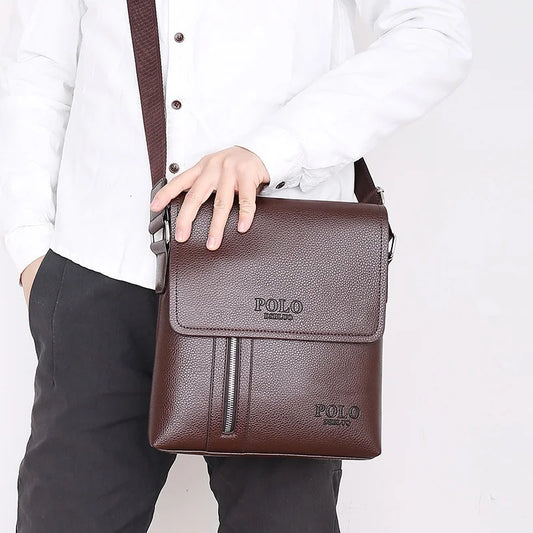 Business Men Black Shoulder Bags Crossbody PU Leather Handbag Capacity Retro Messenger Bag