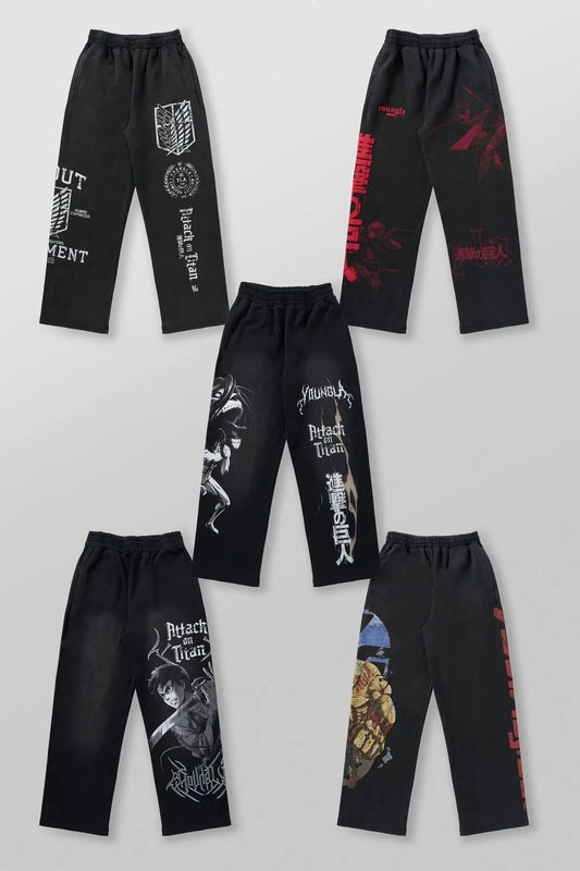 young  American sweatpants, stretch collaboration, anime, cool jogger, cotton terry, printed wide-leg casual pants cargo