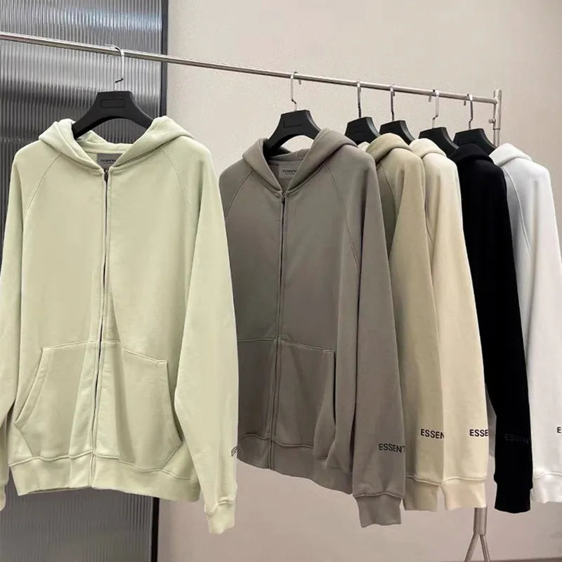 Essentials Hoodies Fashion Zipper Hooded Sweatshirts Men's and Woman's Zip Hoodie Cotton Hip Hop Oversized Hoodie Streetwear