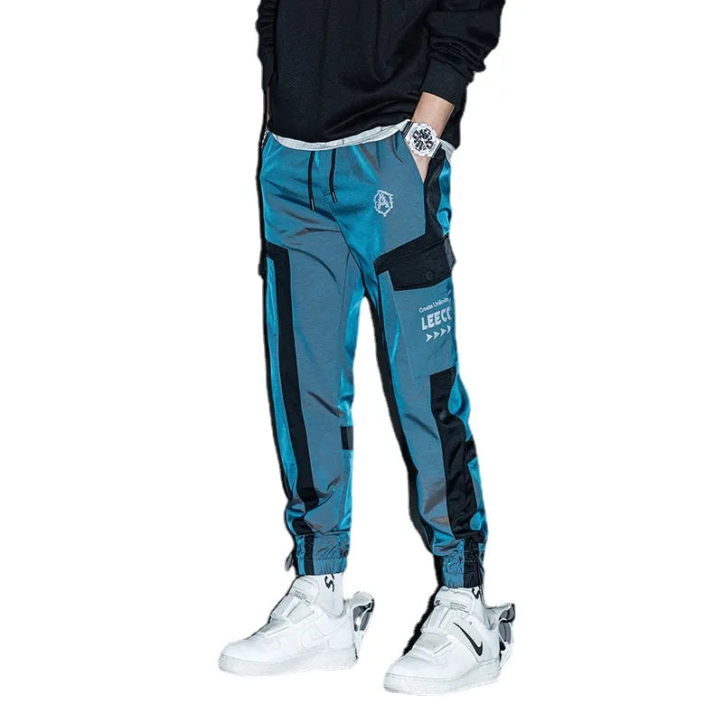 Hip Hop Streetwear Baggy Pants Men Student Casual Cargo Pant Trousers High Street Elastic Waist Loose Laser Harem Pant Boys