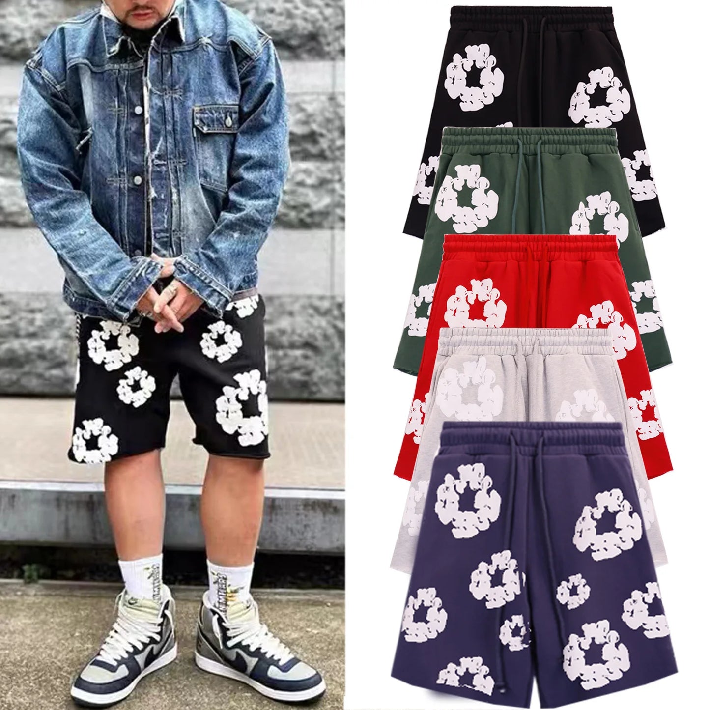 Classic original host line garland foam shorts suit American street men and women casual y2k five-point pants shorts women