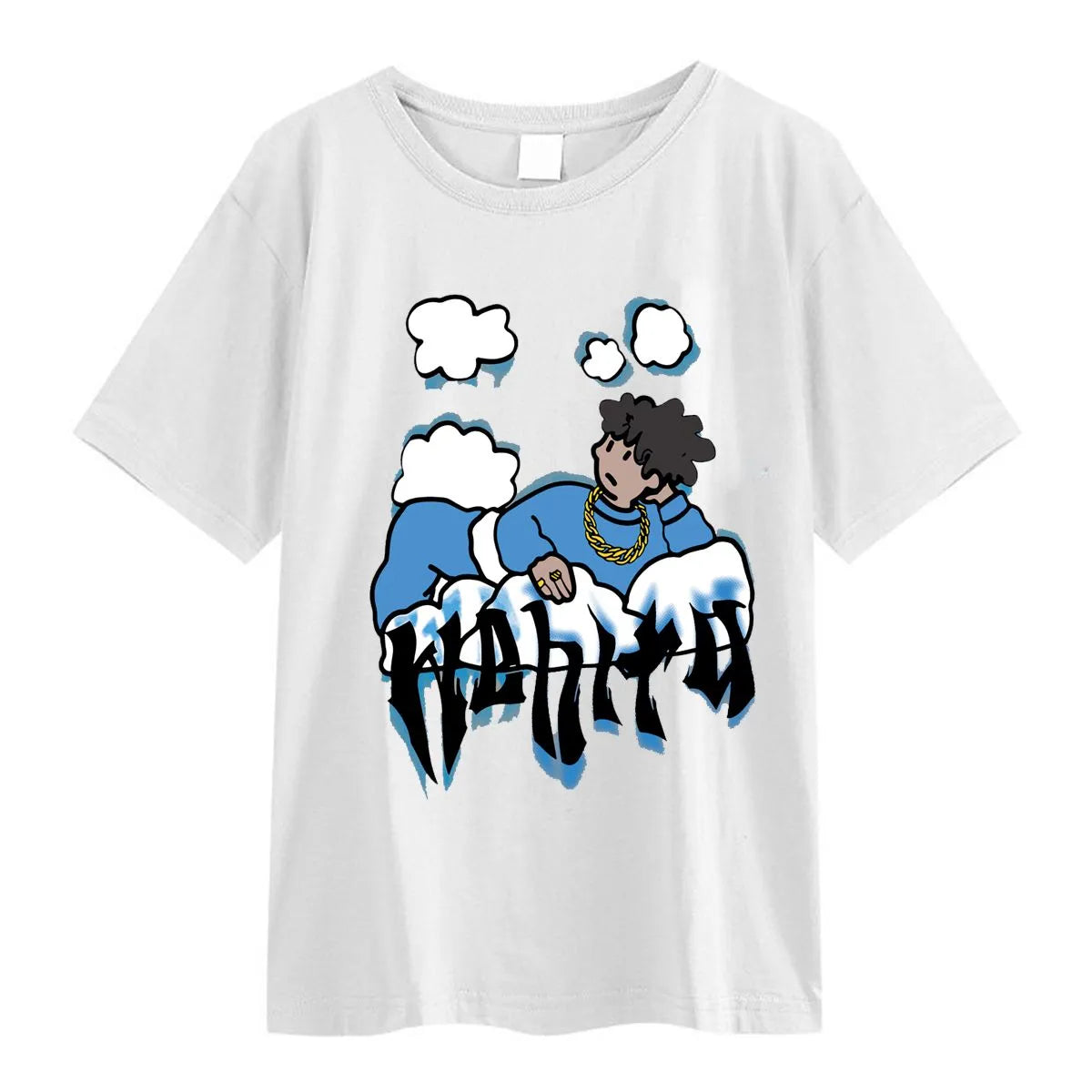 Harajuku Clouds Anime Boy Print High Street T Shirts Men Cool Hip Hop Oversized T Shirt Loose Casual 100% Cotton Summer Y2K Tops