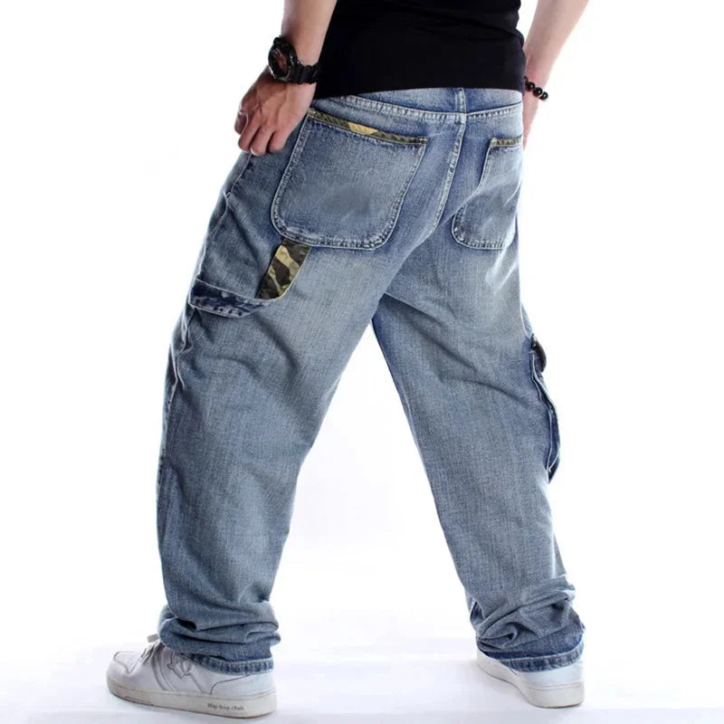 Nanaco Man Loose Baggy Jeans Hiphop Skateboard Embroidery Denim Slacks Pants Men's Black Trousers Chinese Size 30-46