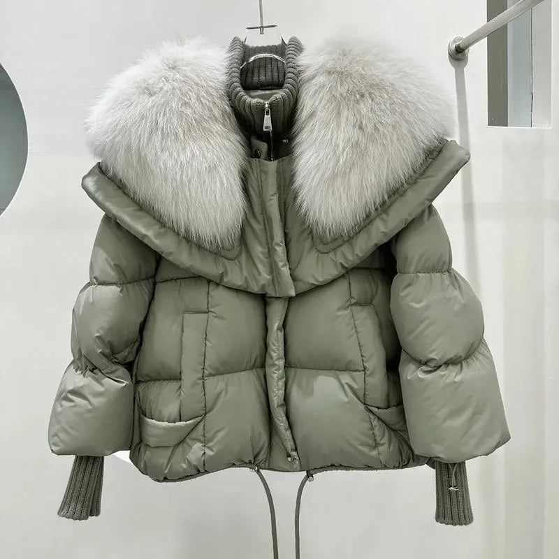 Fox Fur Collar Goose Down Jacket Fur Down Jacket Female Short Haining Winter Coat 2023 New Bread Clothing Women Winter Parkas