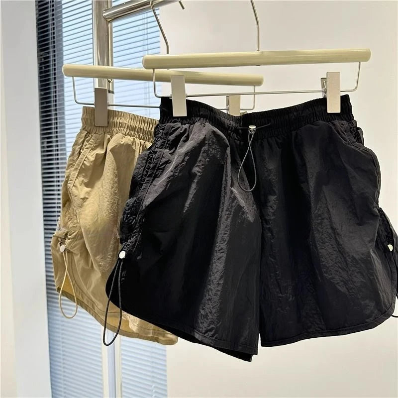 Summer Loose Shorts Women Casual Harajuku Quick Dry Korean Style Safari Solid Drawstring Hot Girls American Retro Vintage Bottom